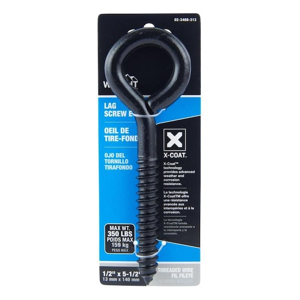 Wright Wright 1/2 in. D X 5-1/2 in. L Black Steel Lag Screw Eye 350 lb 1 pk 02-3468-313 - main